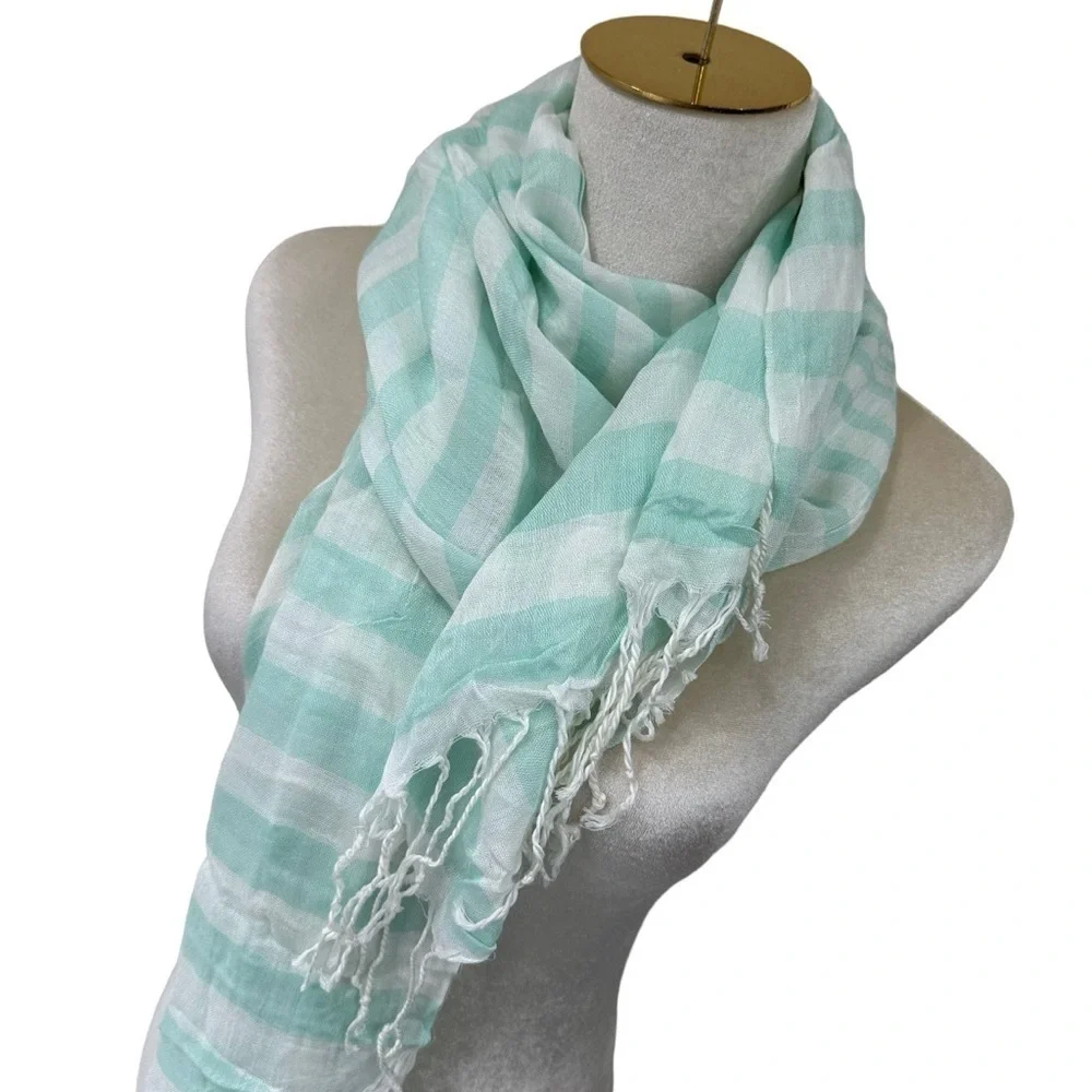 MS Accessories Aqua Blue and White Stripe Lightweight Scarf Wrap